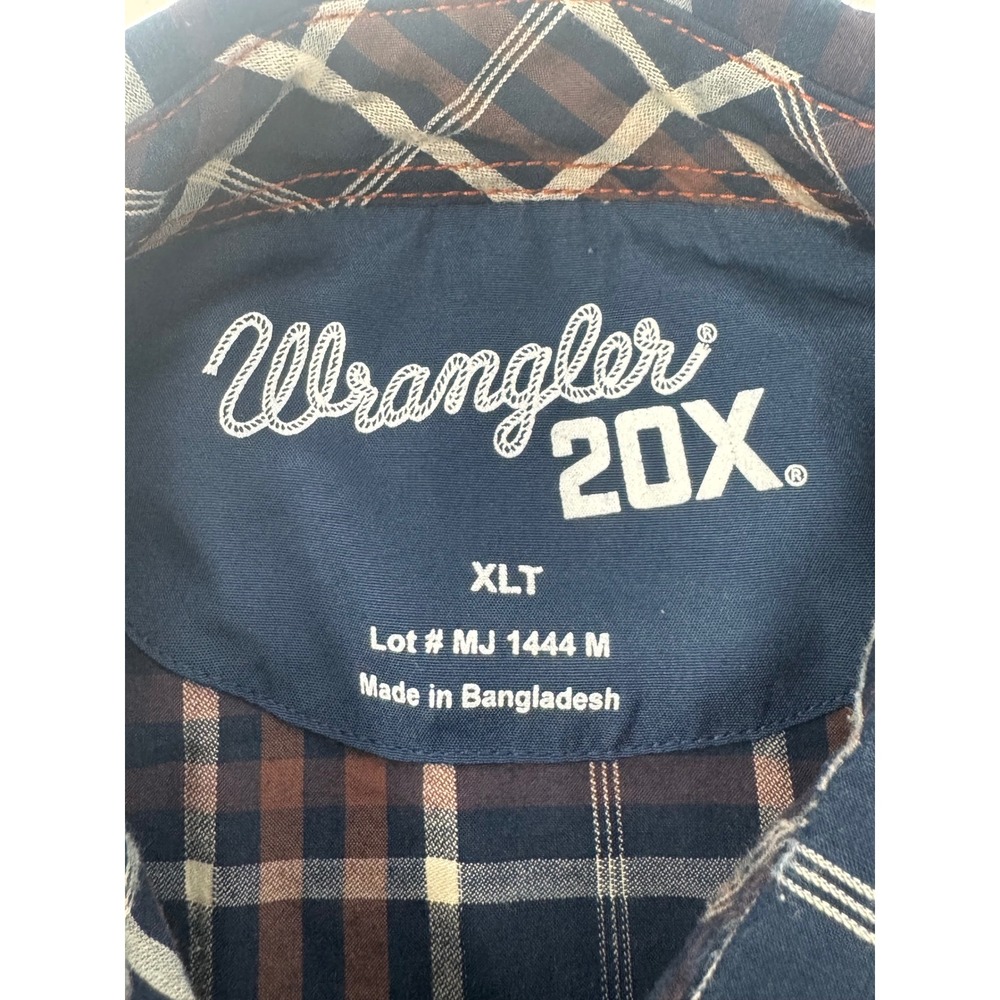 Wrangler 20X Plaid Western Shirt XLT Long Sleeve Brown Blue Cowboy Rodeo snap - Picture 3 of 5
